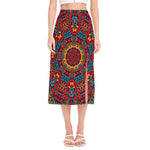 Bohemian Native Mandala Pattern Print Side Slit Midi Skirt