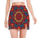 Bohemian Native Mandala Pattern Print Side Slit Mini Skirt