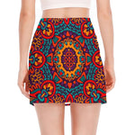 Bohemian Native Mandala Pattern Print Side Slit Mini Skirt