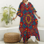 Bohemian Native Mandala Pattern Print Silk V-Neck Kaftan Dress
