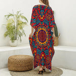 Bohemian Native Mandala Pattern Print Silk V-Neck Kaftan Dress