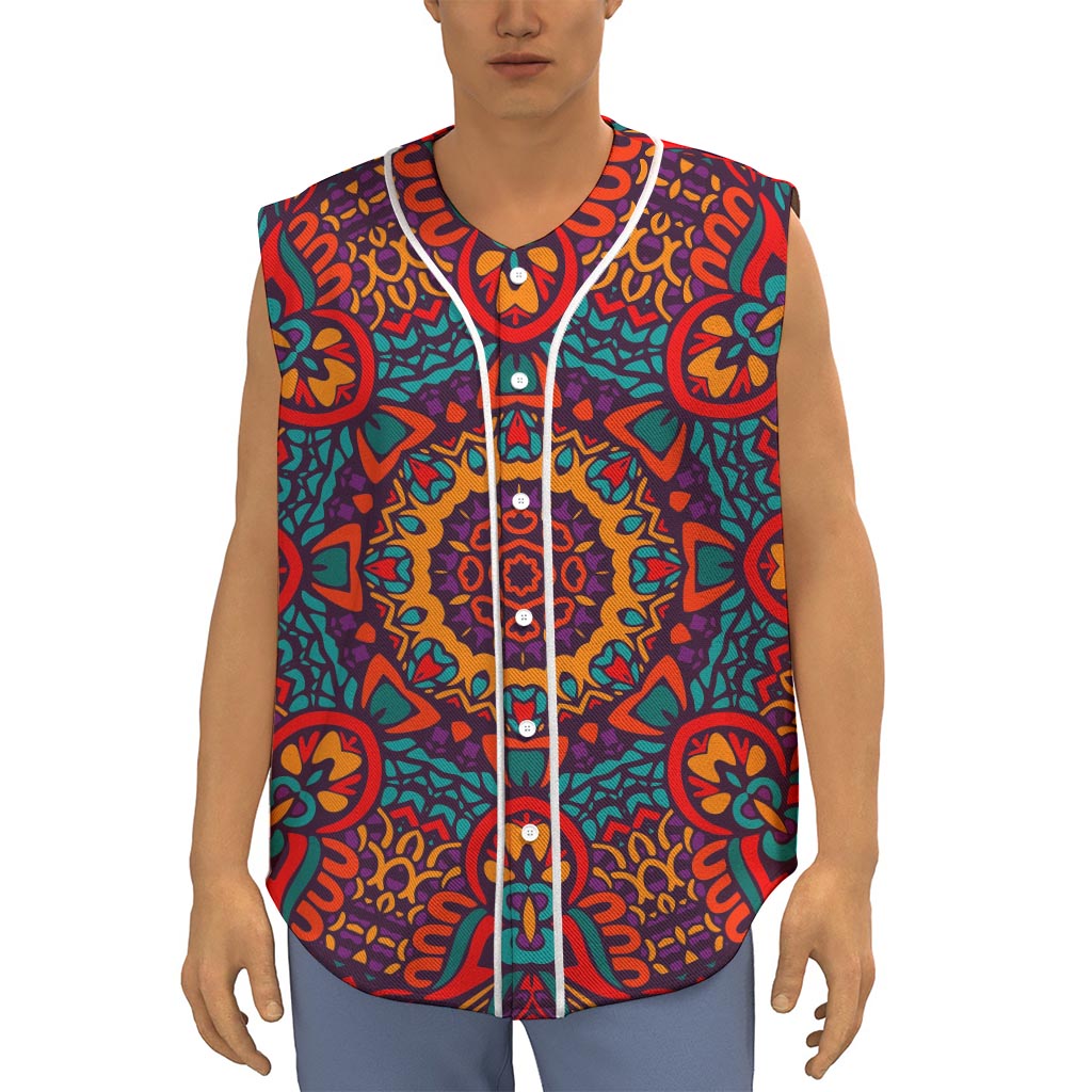 Bohemian Native Mandala Pattern Print Sleeveless Baseball Jersey