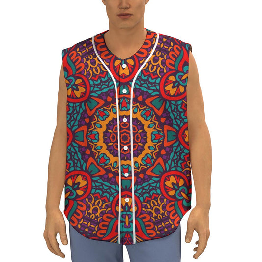 Bohemian Native Mandala Pattern Print Sleeveless Baseball Jersey