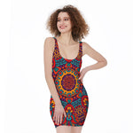 Bohemian Native Mandala Pattern Print Sleeveless Bodycon Dress