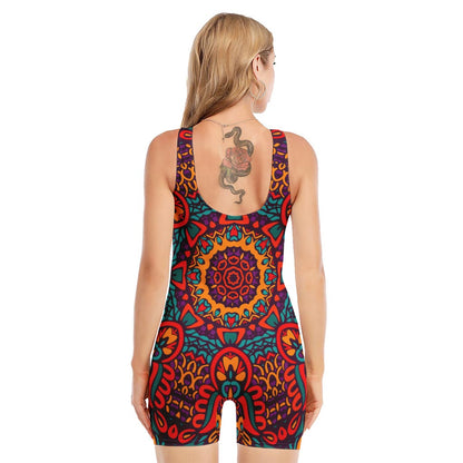 Bohemian Native Mandala Pattern Print Sleeveless One Piece Swimsuit