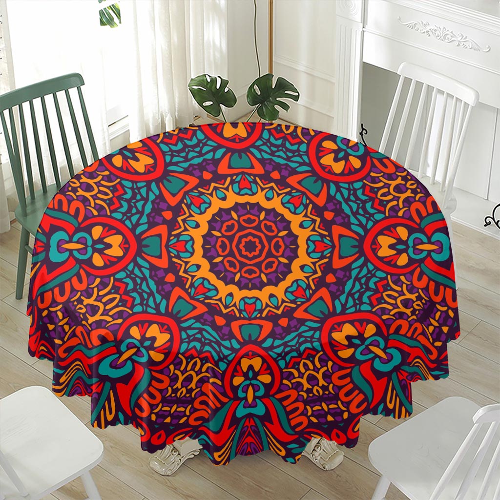 Bohemian Native Mandala Pattern Print Waterproof Round Tablecloth