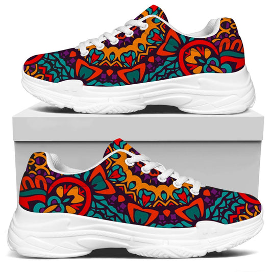 Bohemian Native Mandala Pattern Print White Chunky Shoes