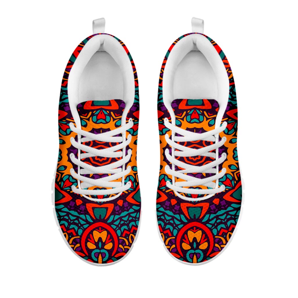 Bohemian Native Mandala Pattern Print White Running Shoes