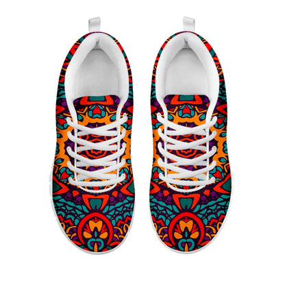 Bohemian Native Mandala Pattern Print White Running Shoes