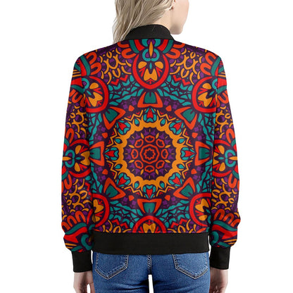 Bohemian Native Mandala Pattern Print Women's Bomber Jacket