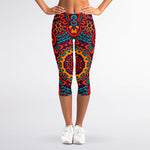 Bohemian Native Mandala Pattern Print Women's Capri Leggings