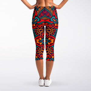 Bohemian Native Mandala Pattern Print Women's Capri Leggings