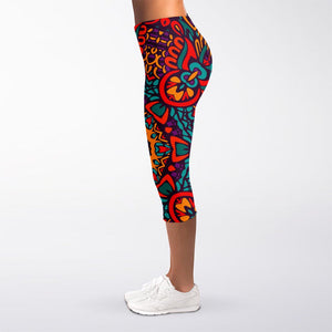 Bohemian Native Mandala Pattern Print Women's Capri Leggings