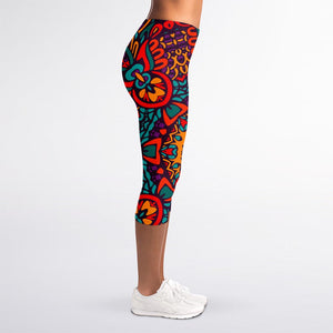 Bohemian Native Mandala Pattern Print Women's Capri Leggings