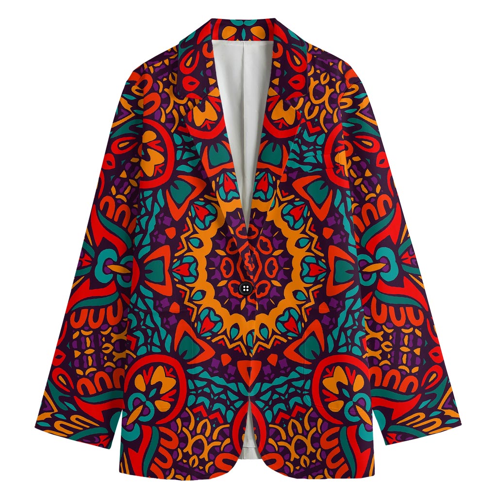 Bohemian Native Mandala Pattern Print Women's Cotton Blazer