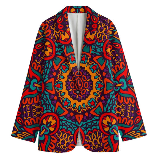 Bohemian Native Mandala Pattern Print Women's Cotton Blazer