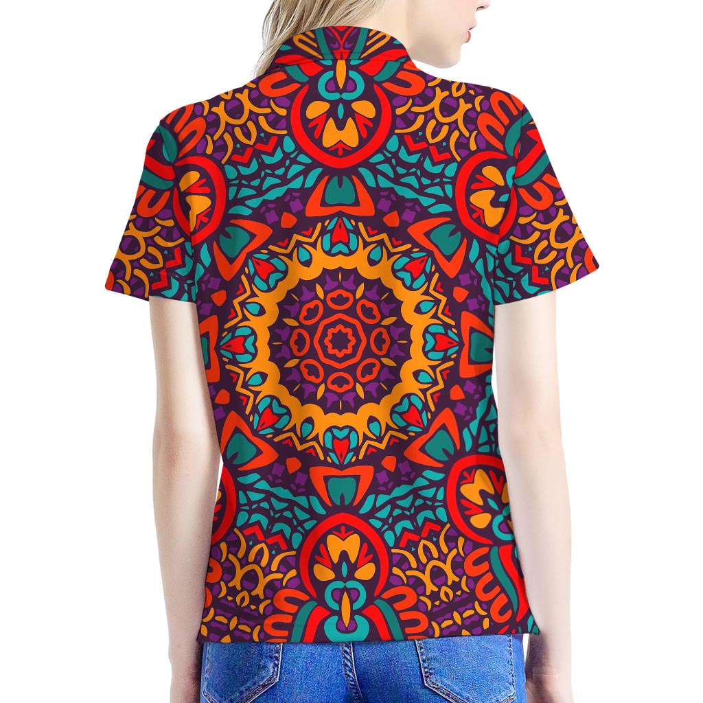 Bohemian Native Mandala Pattern Print Women's Polo Shirt