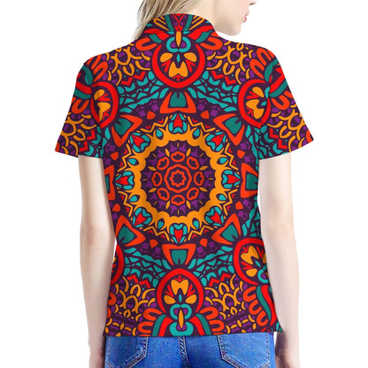 Bohemian Native Mandala Pattern Print Women's Polo Shirt