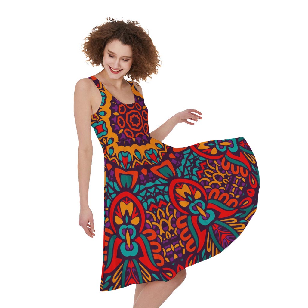 Bohemian Native Mandala Pattern Print Women's Sleeveless Dress