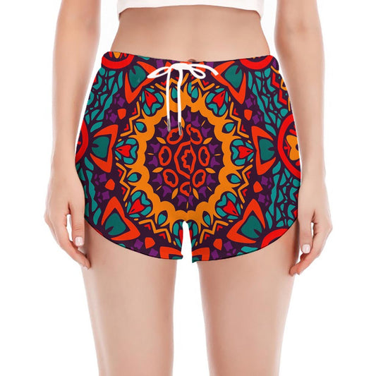 Bohemian Native Mandala Pattern Print Women's Split Running Shorts