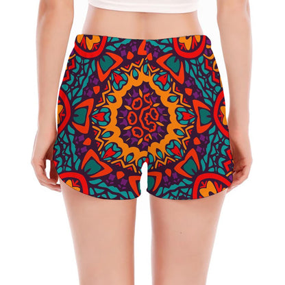 Bohemian Native Mandala Pattern Print Women's Split Running Shorts