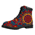 Bohemian Native Mandala Pattern Print Padded Collar Lace Up Boots