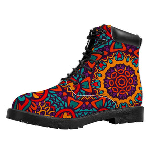 Bohemian Native Mandala Pattern Print Work Boots