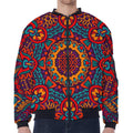 Bohemian Native Mandala Pattern Print Zip Sleeve Bomber Jacket