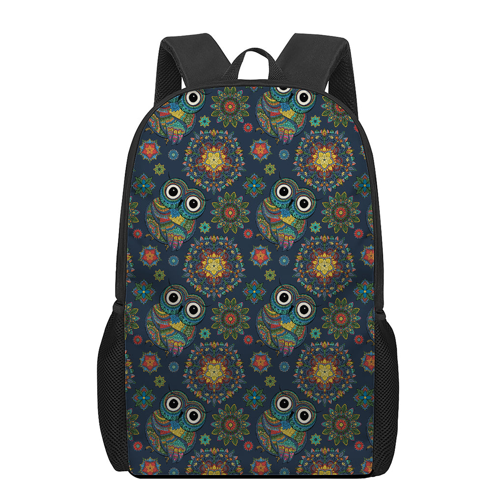 Bohemian Owl Pattern Print 17 Inch Backpack