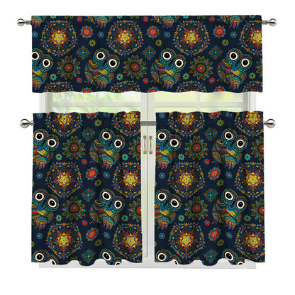 Bohemian Owl Pattern Print 3 Piece Kitchen Curtains