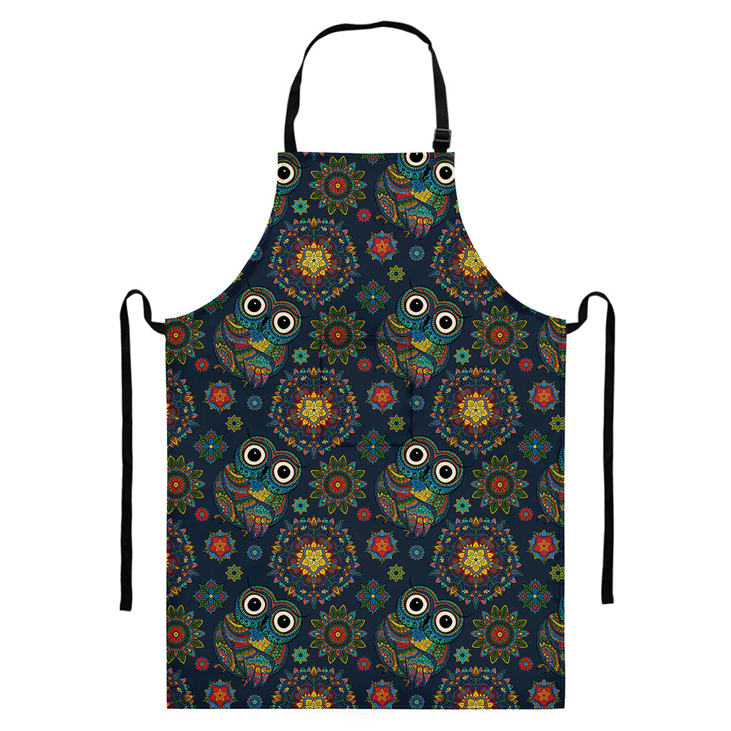 Bohemian Owl Pattern Print Bib Apron With Pocket