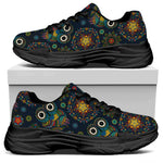 Bohemian Owl Pattern Print Black Chunky Shoes