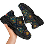 Bohemian Owl Pattern Print Black Chunky Shoes