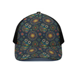 Bohemian Owl Pattern Print Black Mesh Trucker Cap