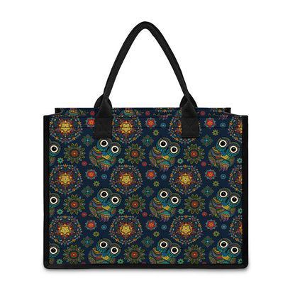 Bohemian Owl Pattern Print Canvas Tote Bag