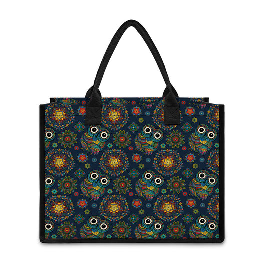 Bohemian Owl Pattern Print Canvas Tote Bag
