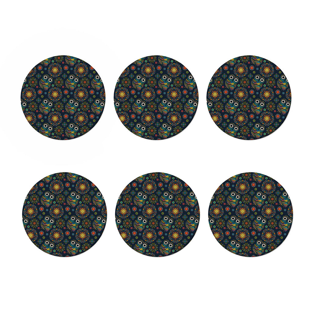 Bohemian Owl Pattern Print Coaster Set