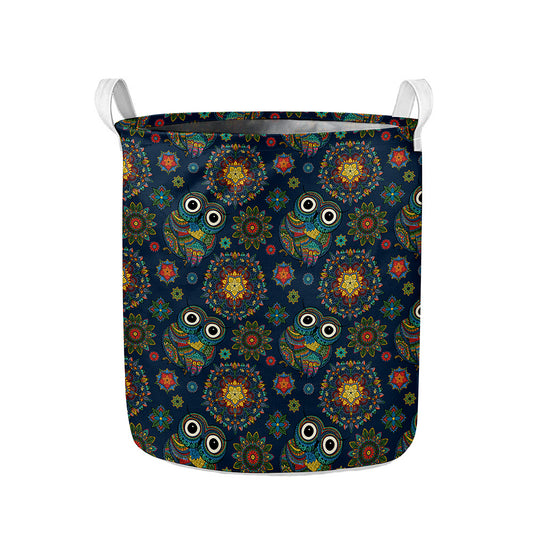 Bohemian Owl Pattern Print Collapsible Laundry Basket