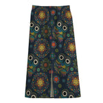 Bohemian Owl Pattern Print Cotton Front Slit Maxi Skirt