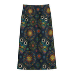 Bohemian Owl Pattern Print Cotton Front Slit Maxi Skirt