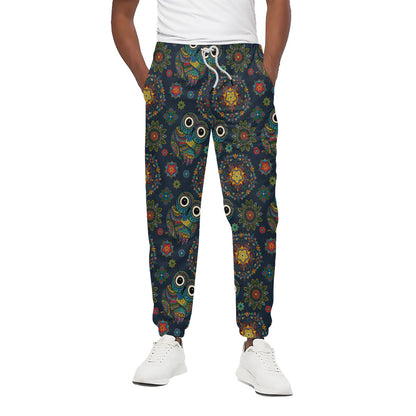 Bohemian Owl Pattern Print Cotton Pants