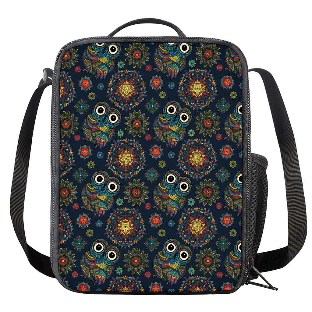 Bohemian Owl Pattern Print Crossbody Lunch Bag