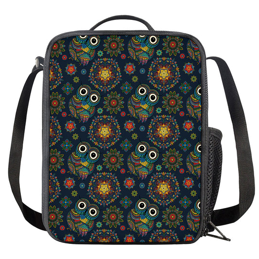 Bohemian Owl Pattern Print Crossbody Lunch Bag