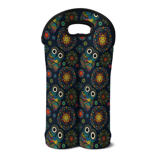 Bohemian Owl Pattern Print Double Neoprene Wine Tote