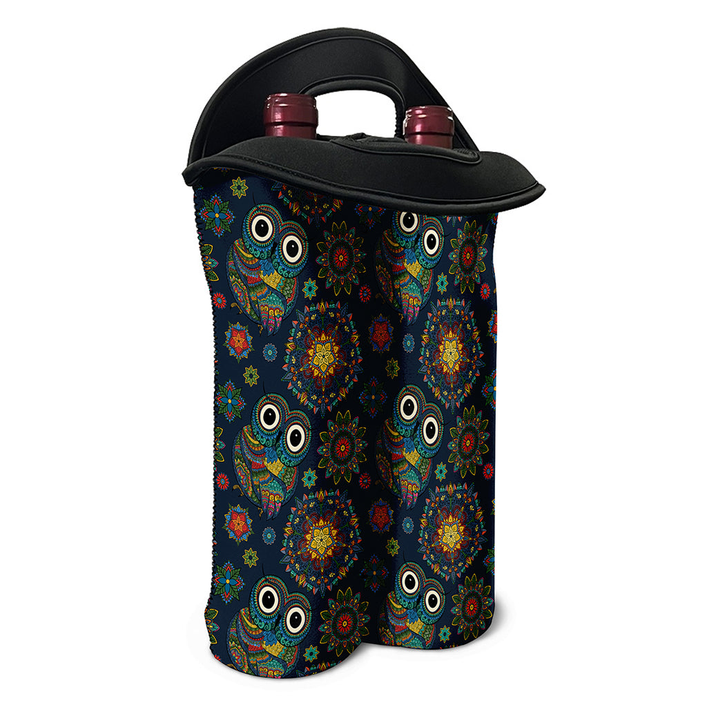 Bohemian Owl Pattern Print Double Neoprene Wine Tote