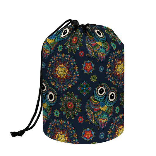 Bohemian Owl Pattern Print Drawstring Makeup Bag