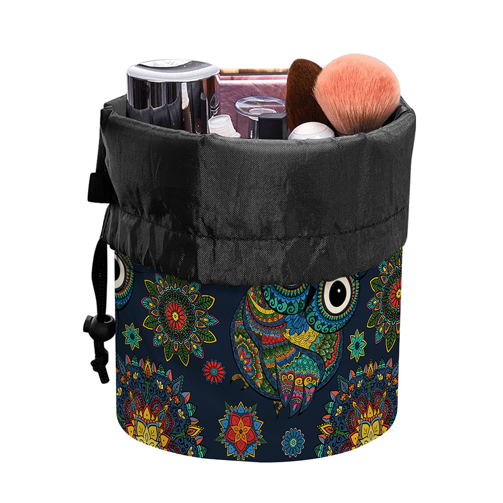 Bohemian Owl Pattern Print Drawstring Makeup Bag