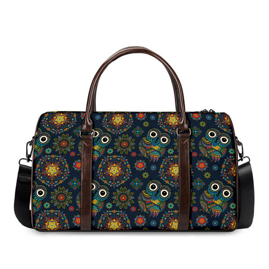Bohemian Owl Pattern Print Duffle Bag