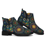 Bohemian Owl Pattern Print Flat Ankle Boots