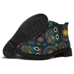 Bohemian Owl Pattern Print Flat Ankle Boots